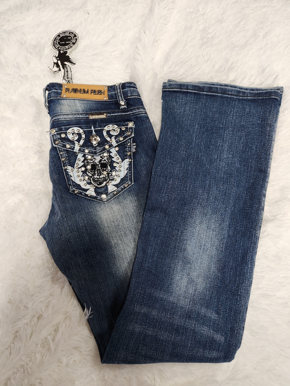 Platinum Plush Women's Dark Blue Embellished Boot-Cut Jeans